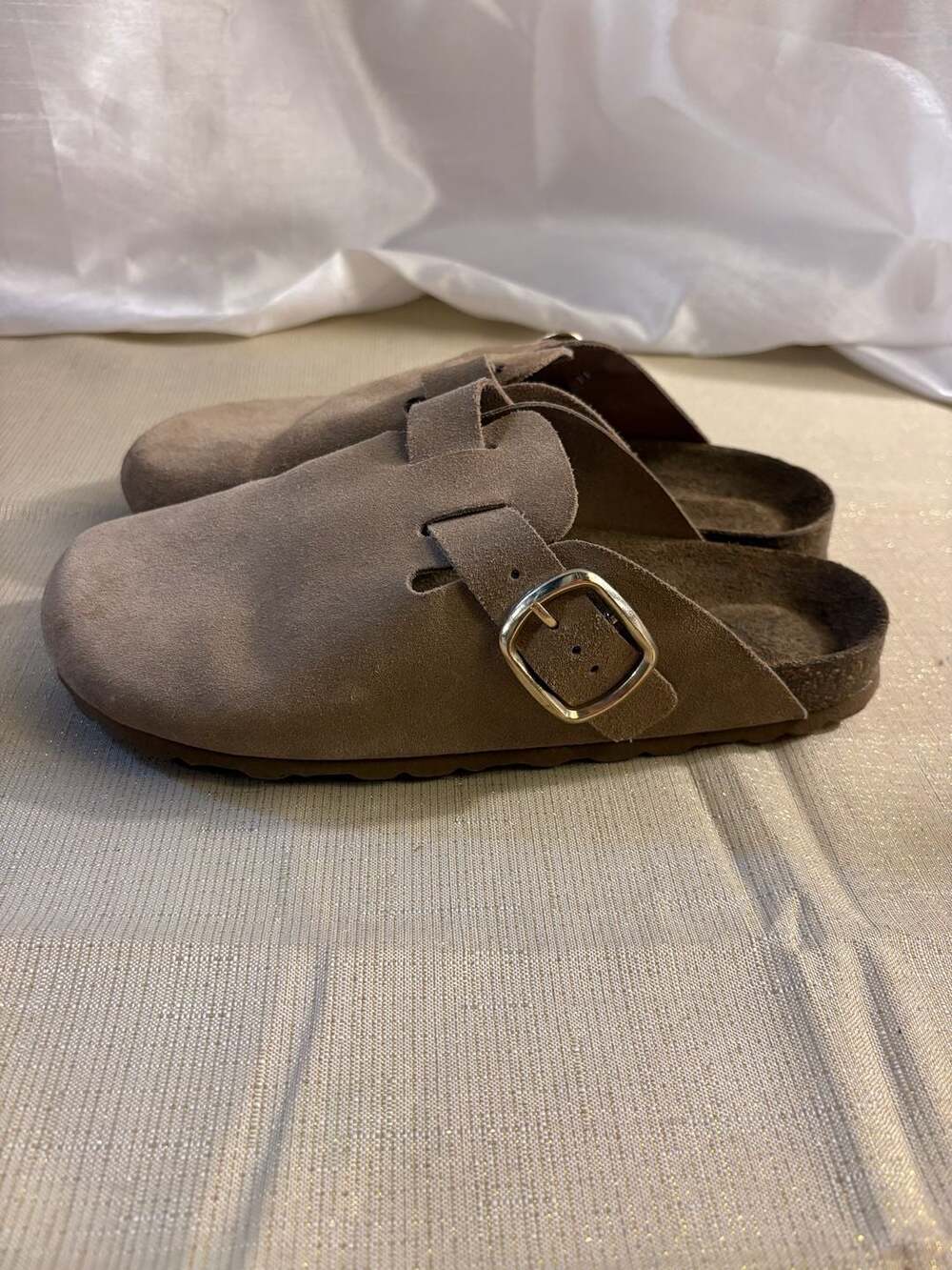 Autenti Brown Suede Leather Clogs with Buckle Strap - Picture 7 of 8